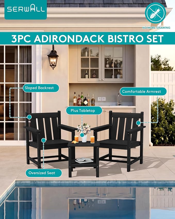 SEWRWALL Patio Furniture Set, HDPE Material All Weather Use Adirondack Chair Set - Image 9