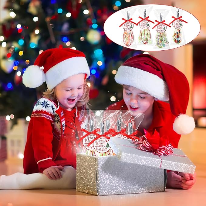 100 Sets 10 Inch Christmas Whisks Gifts DIY Fillable Christmas Tree Ornaments Xmas Colored Silicone Whisks for Cooking Heat Resistant Egg Beaters with Card Rope Bag for Candy Holder