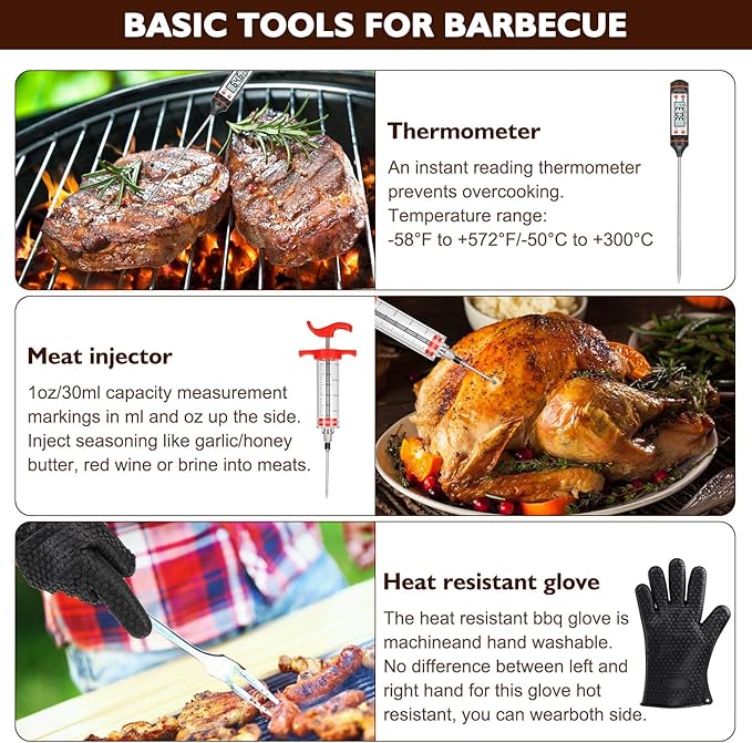 Grill Set, Grilling Gifts for Men, 34PCS BBQ Tools Accessories for Outdoor Grill with Aluminum Case, Spatula,Tongs &Skewers,Smoker Accessories for Birthday, Dad, Wedding
