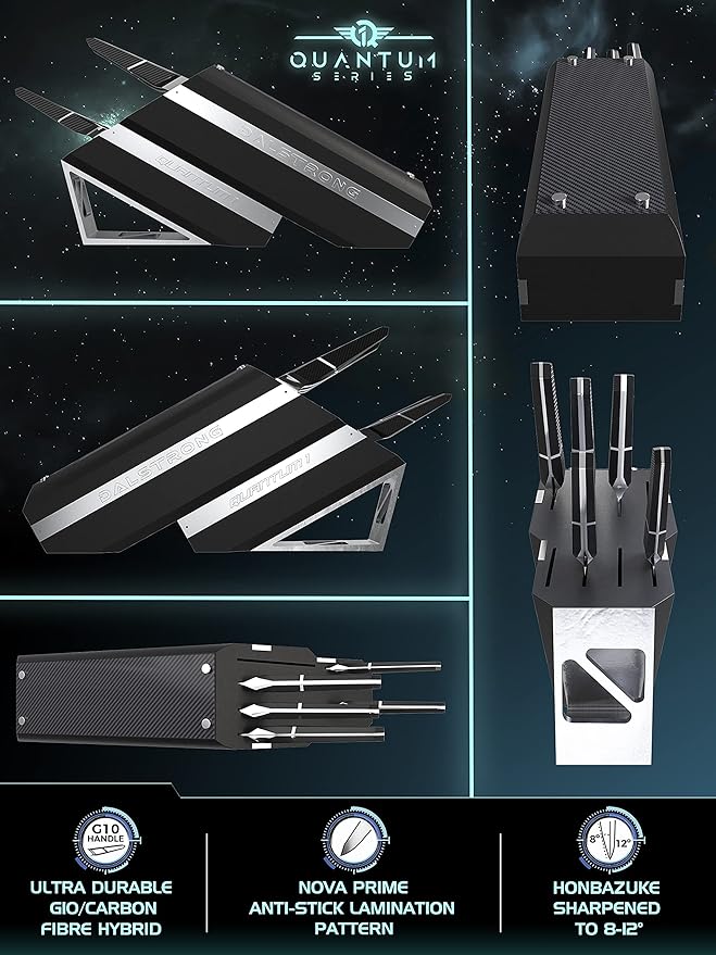 Dalstrong Knife Block Set - 5 Piece - Quantum 1 Series - American Forged BD1N-VX Hyper Steel - Carbon Fibre G10 Hybrid Handle - Professional Kitchen Set - Knife Set