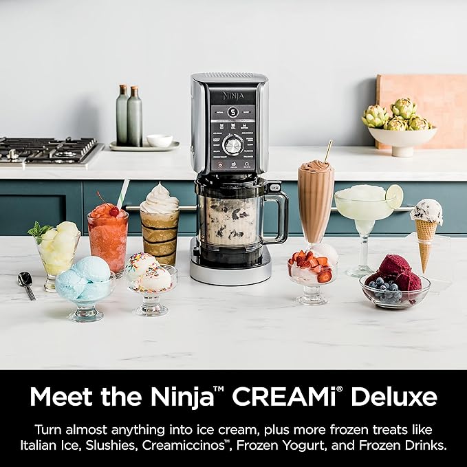 Ninja Creami Deluxe Pints 2 Pack, Compatible with NC500 Series Creami Deluxe Ice Cream Makers, Genuine Ninja Pint, BPA-Free & Dishwasher Safe, Color Lids, 1 Pint Each, Clear/Coral/Yellow, XSKPNTLD2