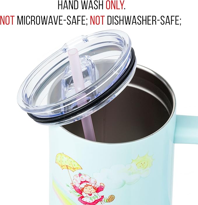 Silver Buffalo Strawberry Shortcake and Custard Stainless Steel Tumbler with Handle, Fits in Standard Cup Holder, 40 Ounces