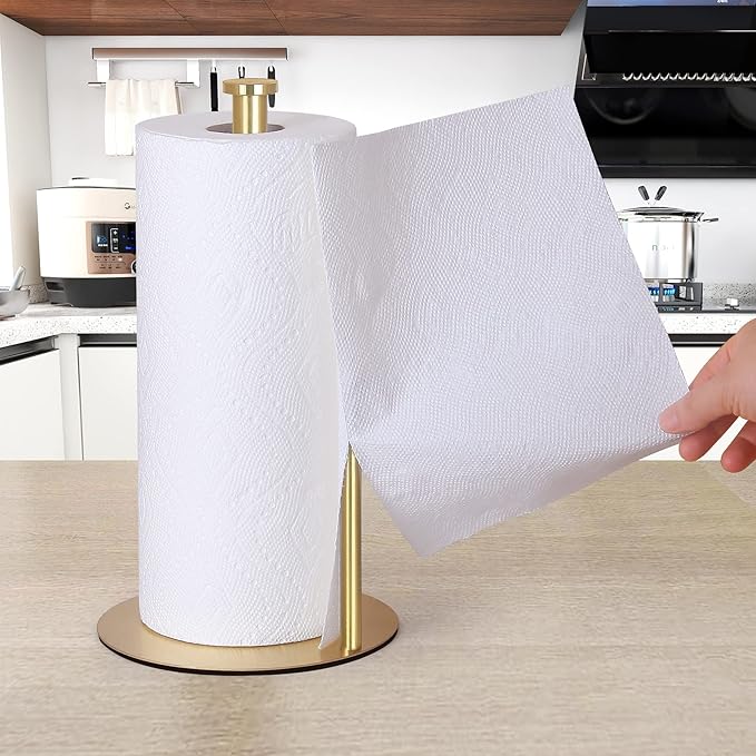 Gold Countertop Paper Towel Holder, Stainless Steel, Modern Kitchen and Bathroom Organization