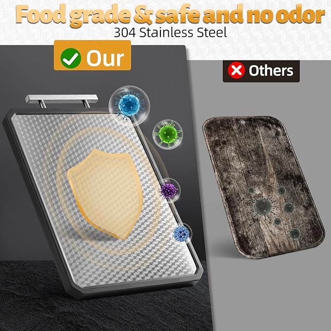 Stainless Steel Cutting Board for Kitchen, Large Chopping Board（16.42×11 In）Double Sided Non-Slip Edge Scratch-resistant Mesh Design, Food-Grade Wheat Straw PP, Non Toxic Cutting Board,Easy to Clean