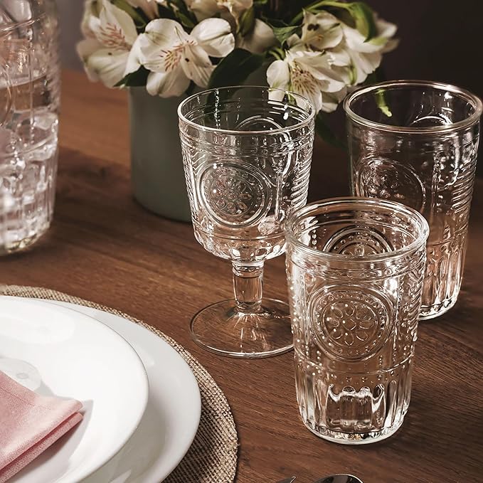 Bormioli Rocco Romantic (Set Of 6) Stemware Glasses, 10.75 Oz. Clear Crystal Glass, Made In Italy.