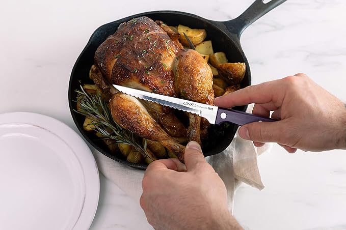 Ginsu Kiso 14-Piece Purple Knife Set with Natural Block - Dishwasher Safe and Always Sharp