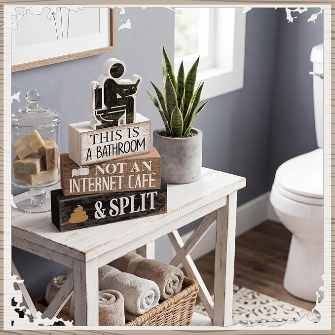 Moucuny 4 Pcs Funny Toilet Decor Sign Farmhouse Bathroom Shelf Decor and - Image 4