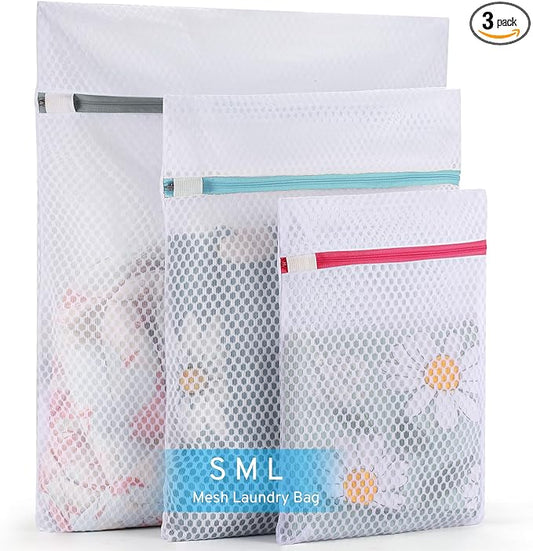 2nd Gen Honeycomb Mesh Laundry Bags for Delicates, Lingerie Bags for Washing Delicates, Travel Storage Organize Bag, Clothing Washing Bags for Blouse, Bra, Hosiery, Underwear and More(3 Pcs, 1L,1M,1S)