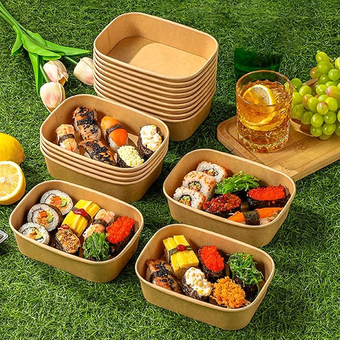 50-Pack 19oz Disposable Kraft Paper Bowls with Lids and Forks, Disposable Meal Prep Containers Bowls Disposable Food Prep Container with Lids, Freezer and Microwave Safe for Hot Soup Cold Food Takeout