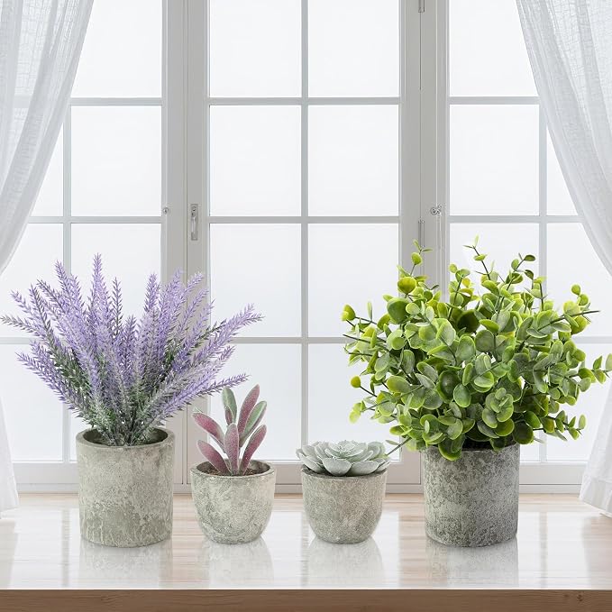 ALAGIRLS 4 Packs Fake Plants Small Artificial Plants - Image 3