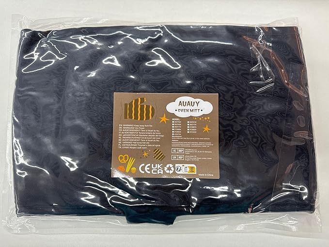AUAUY Black Double Oven Mitts, 250°C/482°F Heat Resistant BBQ Mittens with Ropes, Silicone Non-Slip Design Kitchen Mittens, Cooking Glove Top Kitchen Gadgets for Cooking Baking Grilling