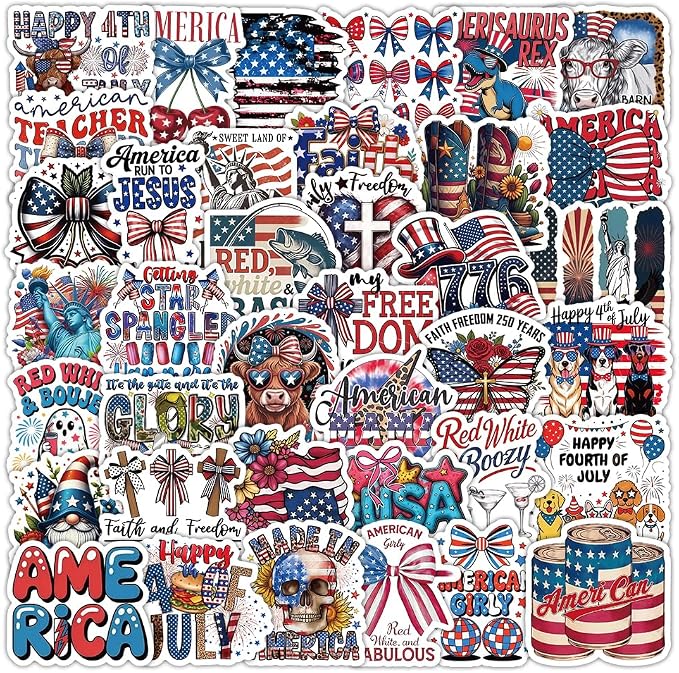 60PCS 4th of July Stickers, American Flag Patriotic Stickers, God Bless America by Unknown