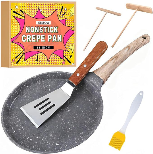 Nonstick Crepe Pan, 11Inch Granite Coating Dosa Pan Pancake Flat Skillet Tawa Griddle, 4 Pcs Kitchen Pancake Grill Pans Set, Fry Pans for All Stoves (11 Inch)