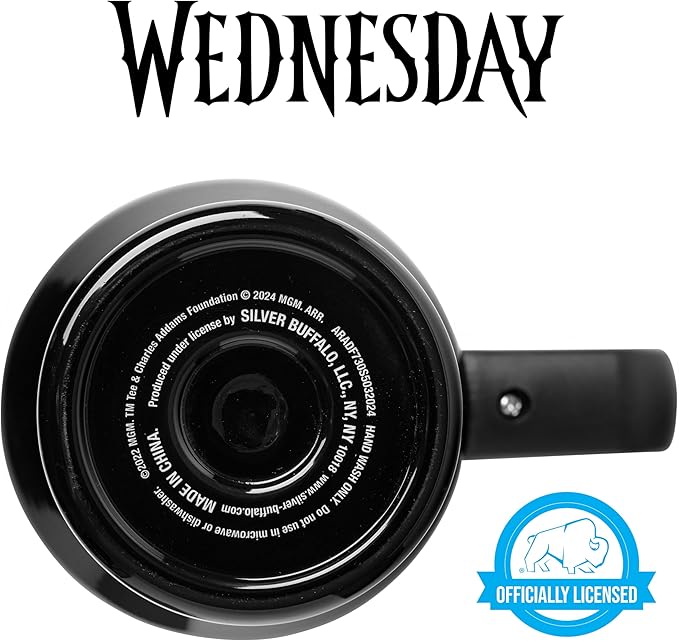 Silver Buffalo The Addams Family Wednesday On Wednesdays We Wear Black Stainless Steel Tumbler with Handle and Straw, Fits in Standard Cup Holder, 40 Ounces