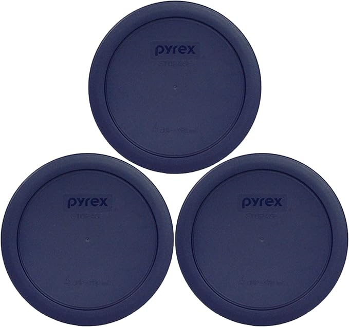 Pyrex 7201-PC 4-Cup Dark Blue Round Replacement Lids - 3 pack - Original Genuine Pyrex - Made in the USA