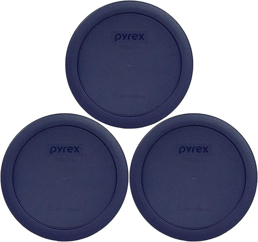 Pyrex 7201-PC 4-Cup Dark Blue Round Replacement Lids - 3 pack - Original Genuine Pyrex - Made in the USA