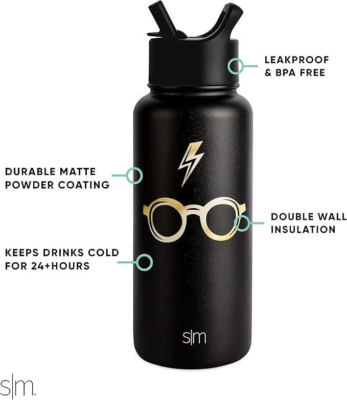 Simple Modern Harry Potter Water Bottle with Straw Lid Insulated Stainless Steel Metal Thermos | Gifts for Women Men Reusable Leak Proof Flask | Summit Collection | 32oz Harry Potter Glasses