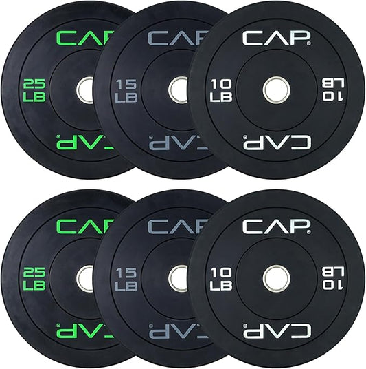 CAP Barbell 2-Inch Olympic Bumper Plate Weight Set with 6 Post Rack | 100-370 lbs | Multiple Options