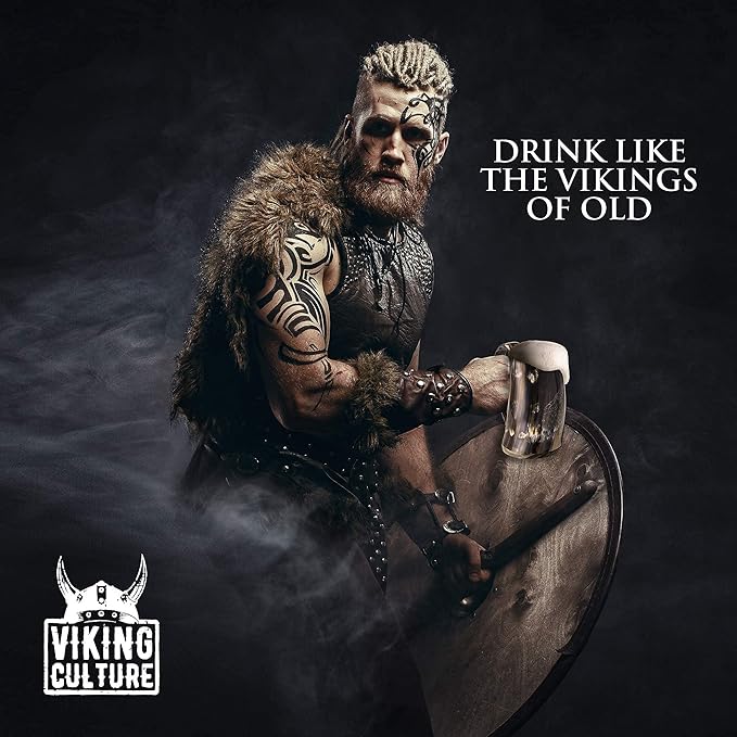 Viking Culture Ox Horn Mug, Shot Glass, and Bottle Opener (3 Pc. Set) Authentic 16-oz. Ale, Mead, and Beer Tankard | Vintage Stein with Handle - Natural Finish | Without Design