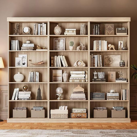 70.8" Tall Brown Bookshelf, Farmhouse Modular Bookcase with 6-Tier Adjustable Shelves, Large Storage Cabinet for Home Office, Living Room, Set of 3