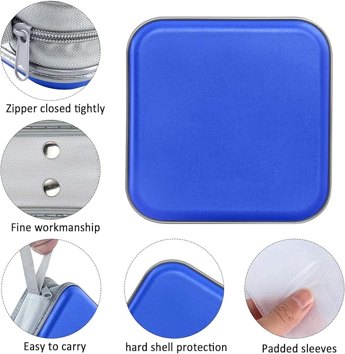 CD Case, 40 Capacity CD/DVD Case Holders Wallet Hard Plastic DVD Disc Cases Storage Binder for Car Home Office Travel (Blue)