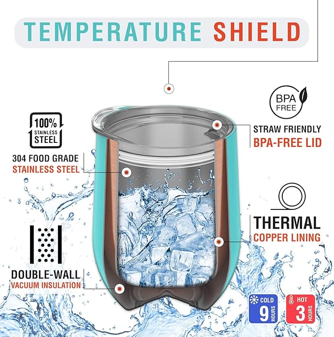 CHILLOUT LIFE 12 oz Stainless Steel Wine Tumblers 2 Pack - Double Wall Vacuum Insulated Wine Glasses Cups with Lids and Straws Set Keeping Cold & Hot for Coffee, Beer, Ice Cream - Colorful Rainbow