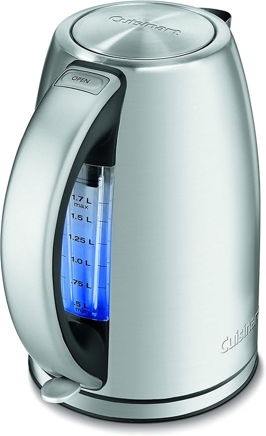 Cuisinart 1.7-Liter Electric Kettle, Cordless Electric Tea Kettle, 1500-Watts for Fast Heat-Up of Water, Stay Cool Nonslip Handle, Auto Shutoff, Removable Filter, JK-17P1, Stainless Steel