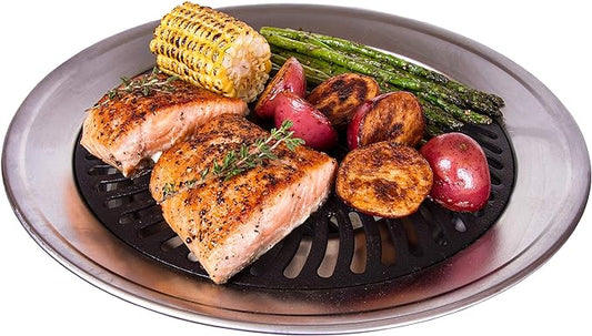 Kitchen + Home Stove Top Smokeless Grill Indoor BBQ, Stainless Steel with Double Coated Non Stick Surface