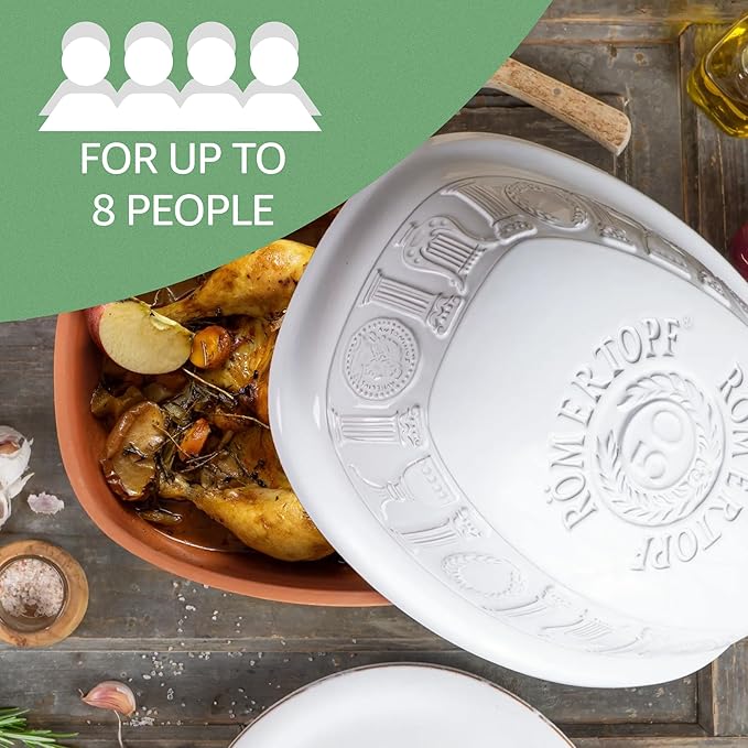 Romertopf Clay Roaster | 50 Years Anniversary Edition | Non-Stick Dutch Oven | Healthy Pot Cooking | Clay Baker | Versatile Cooking Vessel - 5.2 Quarts (5 Liters) for up to 8 people - White