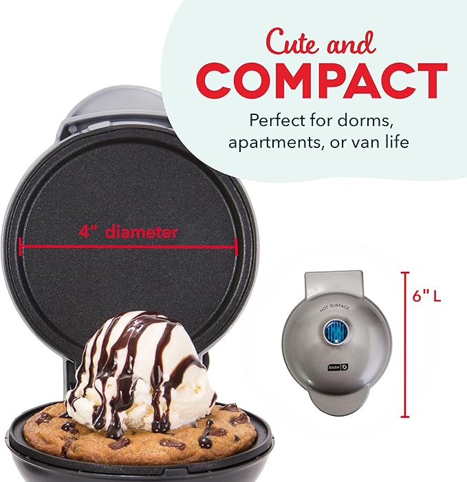 DASH Mini Maker Electric Round Griddle for Individual Pancakes, Cookies, Eggs & other on the go Breakfast, Lunch & Snacks with Indicator Light + Included Recipe Book - Silver