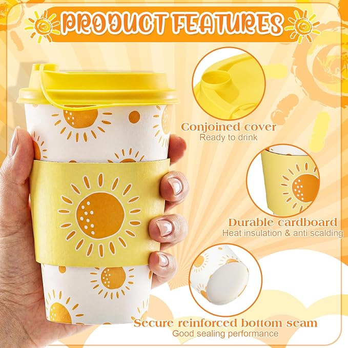 Lallisa 50 Pack 16 oz Boho Sun Disposable Coffee Cups - Image 3