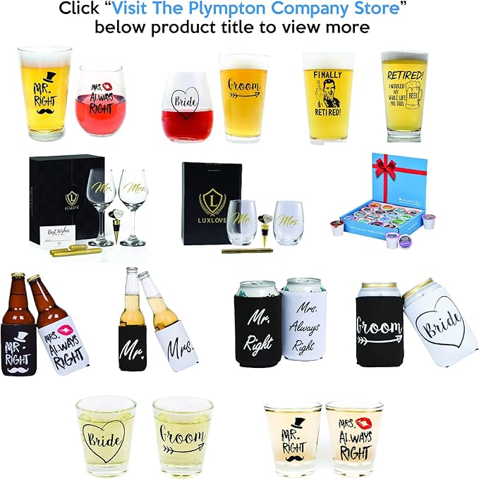Funny Mr. Right and Mrs. Always Right Novelty Wine Glass and Beer Glass | Includes Fun, Stylish Gift Box | For Weddings, Engagement, Newlywed, Bachelorette, Anniversary, Couples Gifts