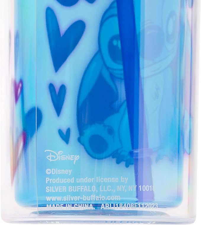 Silver Buffalo Disney Lilo and Stitch “2 Cute” Plastic Tall Cold Cup with Lid and Straw, 20 Ounces