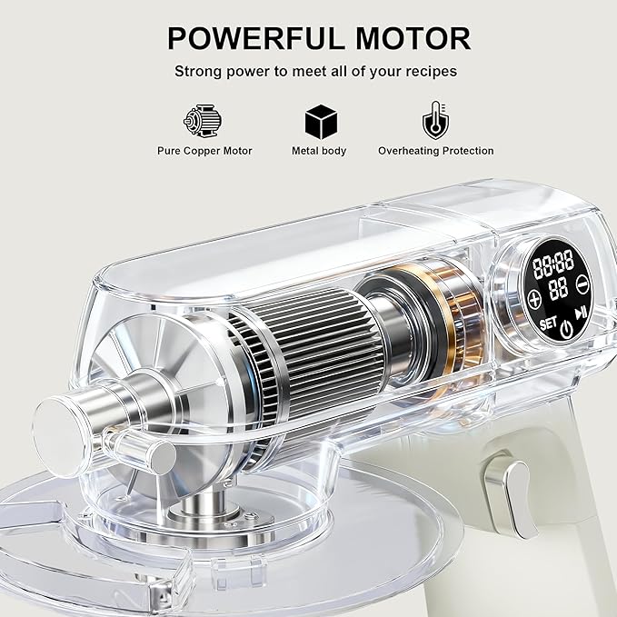 8.45 QT All Metal Dough Mixer,10 Speed Large Capacity Kitchen Stand Mixer with Digital Timer & Tilt-Head, Electric Mixer with Whisk Dough Hook Mixing Beater for Baking,Cakes,Cookie,Bread,Salad(White)