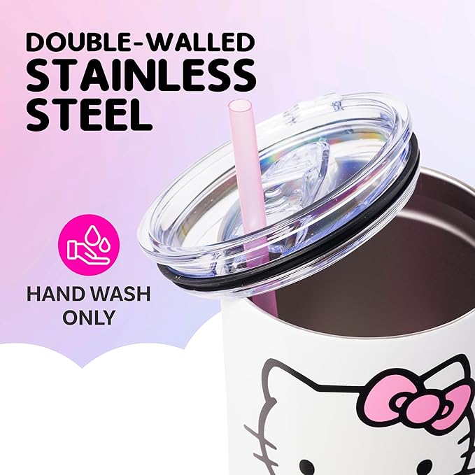 Silver Buffalo Sanrio Hello Kitty Halloween Spooky Skeleton Costume Stainless Steel Tumbler with Handle and Straw, Fits in Standard Cup Holder, 40 Ounces