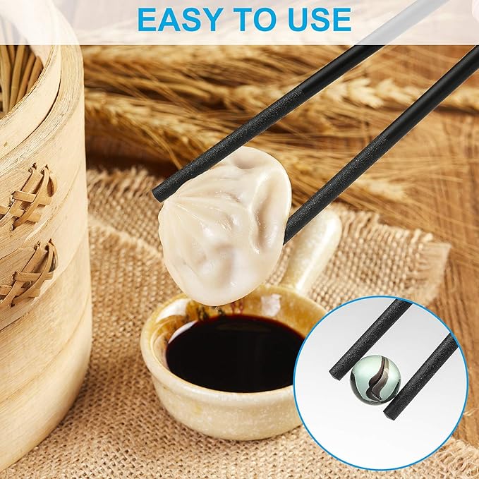 10 Pairs Fiberglass Chopsticks Family Set, ONEHERE Reusable Chinese, Japanese, Korean Chop sticks, Dishwasher Safe, Non-slip, for Sushi, Noodles, Food, Hotpot& Cooking, 9.5 inches, Classic Black