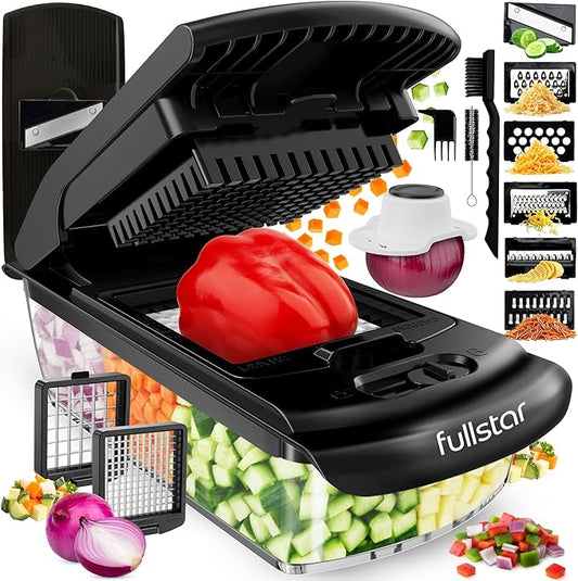 Fullstar The Original Pro Chopper - Vegetable Chopper and Spiralizer, Food Chopper with Container, Fruit Slicer, Kitchen Gadgets & Gifts, Home Essentials (8 in 1, Black)