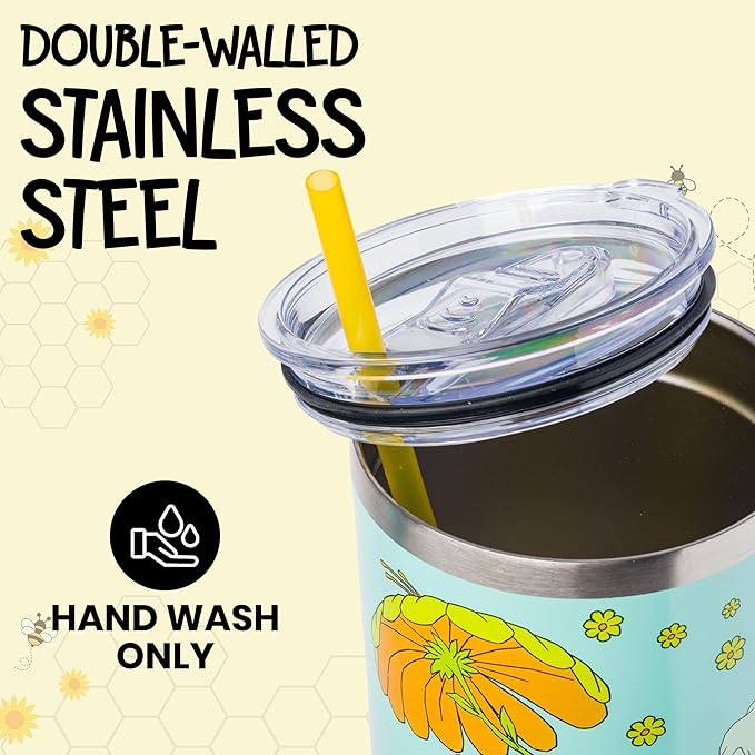 Silver Buffalo Disney Winnie the Pooh “Dreamy Days” Retro Art Stainless Steel Tumbler with Handle and Straw, Fits in Standard Cup Holder, 40 Ounces