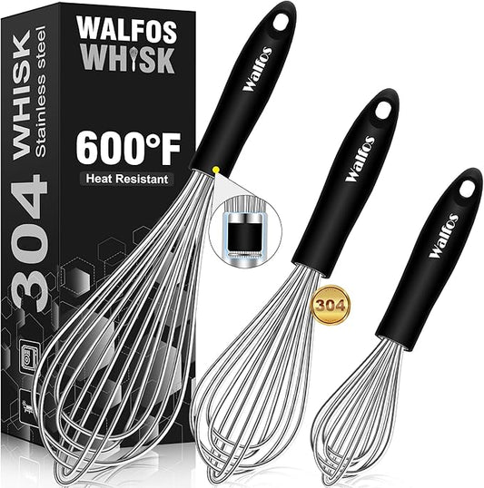 Stainless Steel Wire Whisk Set - 3 Packs Balloon Whisk, Thick Wire Wisk ＆ Strong Handles, Egg Frother for Cooking, Blending, Whisking, Beating and Stirring (7"+9"+11")