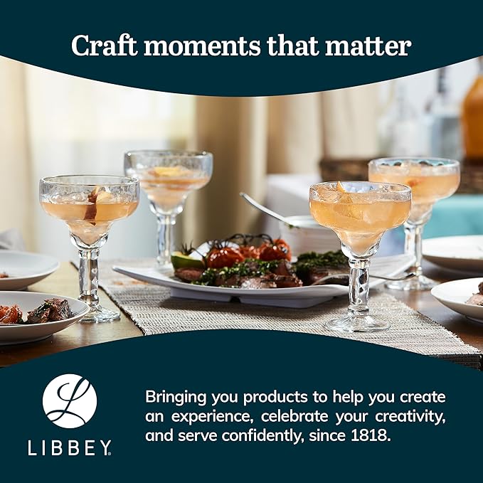 Libbey Yucatan Margarita Glasses Set of 4, 13.5 Oz, Stunning Ripple Bar Glass Set, Cocktail Glassware for Frozen Daiquiri, Slushy Punch, and More