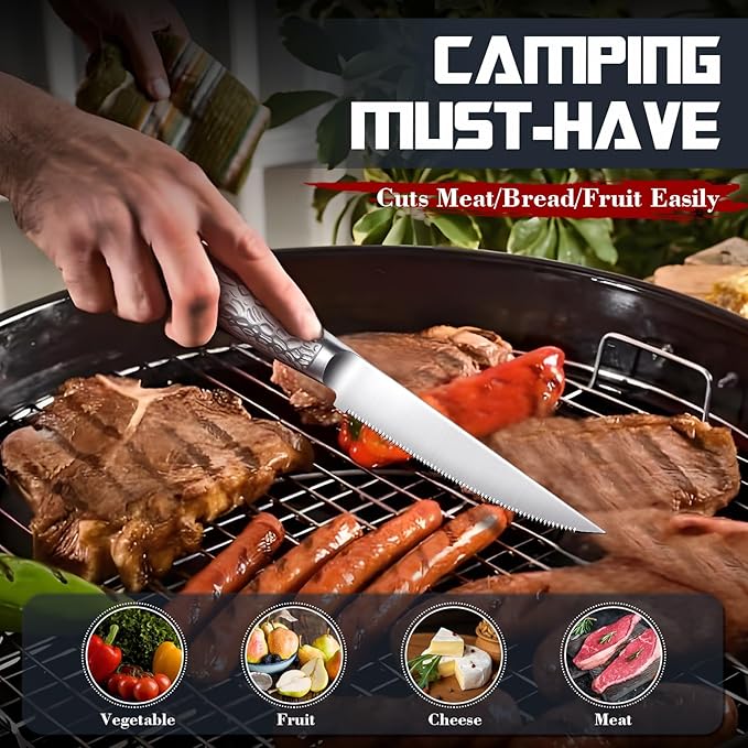 DRAGON RIOT Steak Knives Set of 4 Serrated Edge Steak Knife Set Japanese Stainless Steel Dinner Knife Diswasher Safe Steak Knives with Box