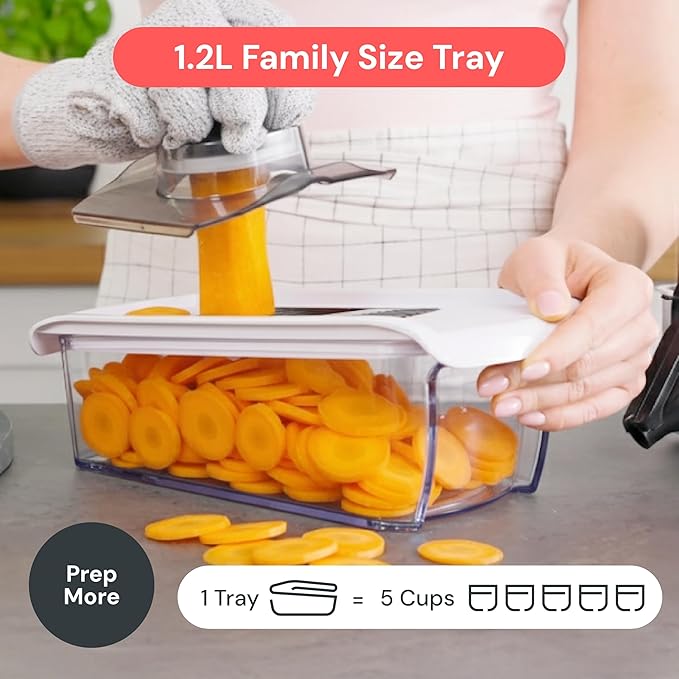 Fullstar Mandoline Slicer for Kitchen, Fruit Cutter, Cheese Grater, Cucumber Slicer, Veggie Spiralizer, Food Cutter & Kitchen Gadgets & Gifts with Safety Glove (6 in 1, Gray/Green)