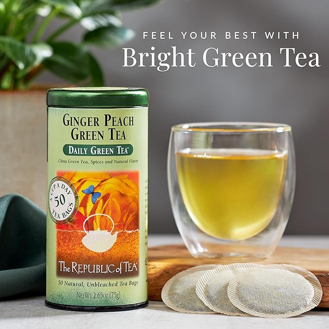 The Republic of Tea - Ginger Peach Green Tea, 50 Tea Bags, Tin | Flavored Fruit Tea | Caffeinated