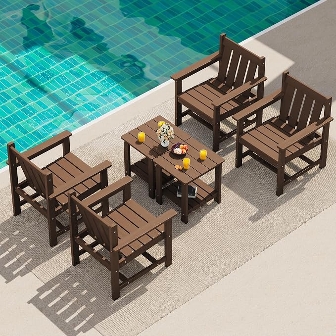 SEWRWALL Patio Furniture Set, HDPE Material All Weather Use Adirondack Chair Set by SERWALL
