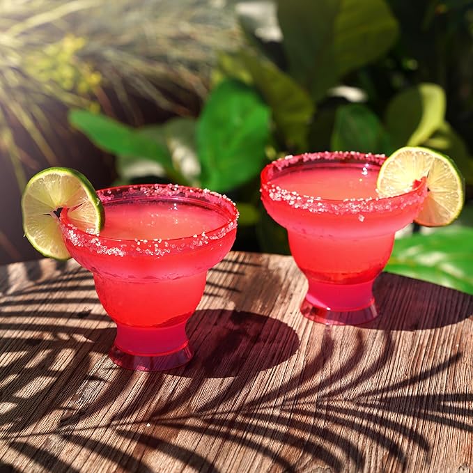 Host FREEZE Margarita Cocktail Glasses, Frozen Cup Double Wall Plastic Margarita Glasses Drinking Set Modern Drinking Glasses 12oz Punch Pink Set of 2 (Pack of 6)