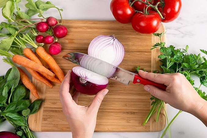 Ginsu Kiso 14-Piece Red Knife Set with Natural Block - Dishwasher Safe and Always Sharp