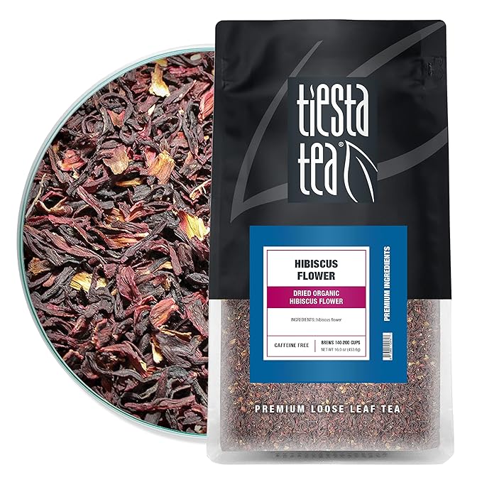 Tiesta Tea - Dried Hibiscus, Loose Leaf, Cut & Sifted Hibiscus Flower, Premium Blend, Non-Caffeinated, Make Hot or Iced & Brews Up to 200 Cups, 16 Ounce Resealable Bulk Pouch