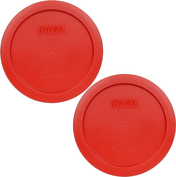Pyrex 7201-PC 4-Cup Poppy Red Food Storage Replacement Lid (2-Pack) - Made in USA