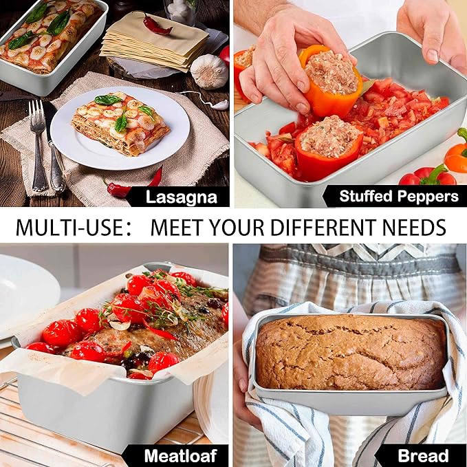TeamFar Loaf Pan Set of 3, 9 x 5 Inch Bread Loaf Meatloaf Pan Stainless Steel for Baking Bread Cake Toast Brownies, Healthy & Sturdy, Oven & Dishwasher Safe