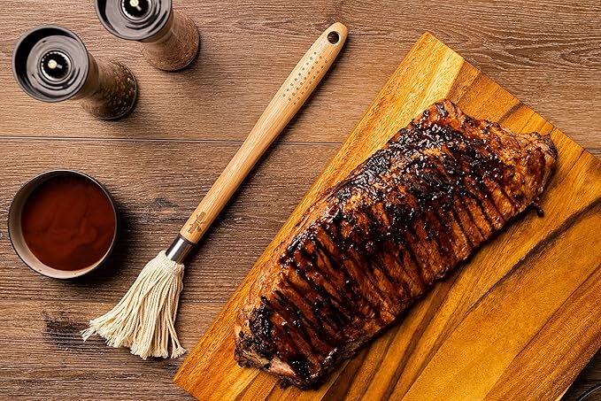 18" Basting Mop - BBQ Mop Brushes for Sauce, Extra-Absorbent Double Head, Ergonomic Durable Natural Oak Handle, BBQ Grill Brush & Sauce Brush